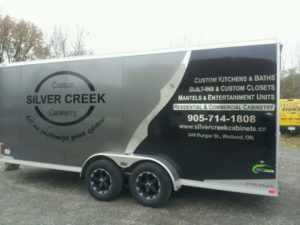 silver creek custom cabinets trailer, vehicle graphics